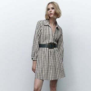 ZARA Belted Plaid Mini Dress